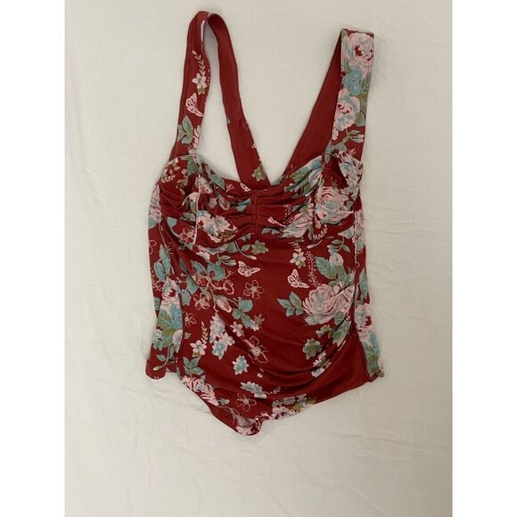 Free People Vintage Style Floral Print Swimsuit With Ruched Bust & Cross-Back - Picture 1 of 7